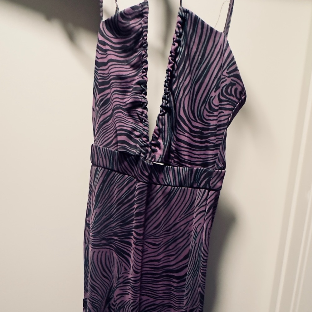 Chic Zebra Print Maxi Dress in Black and Purple